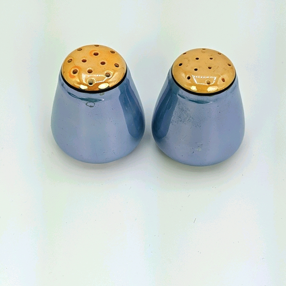 Lusterware Salt & Pepper Shakers, Blue/ Gold Japan - Picture 2 of 6